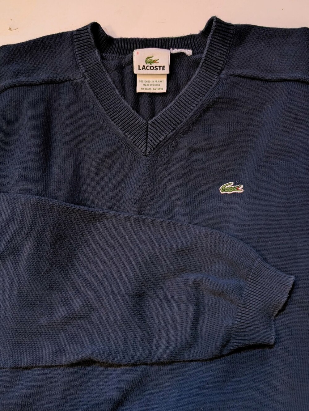 Lacoste V Neck Cotton Sweater Men's Medium Lacoste Size 4 Navy Blue